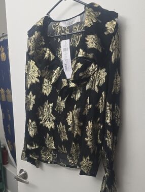IRO Black Blouse with Metallic Gold Floral Print